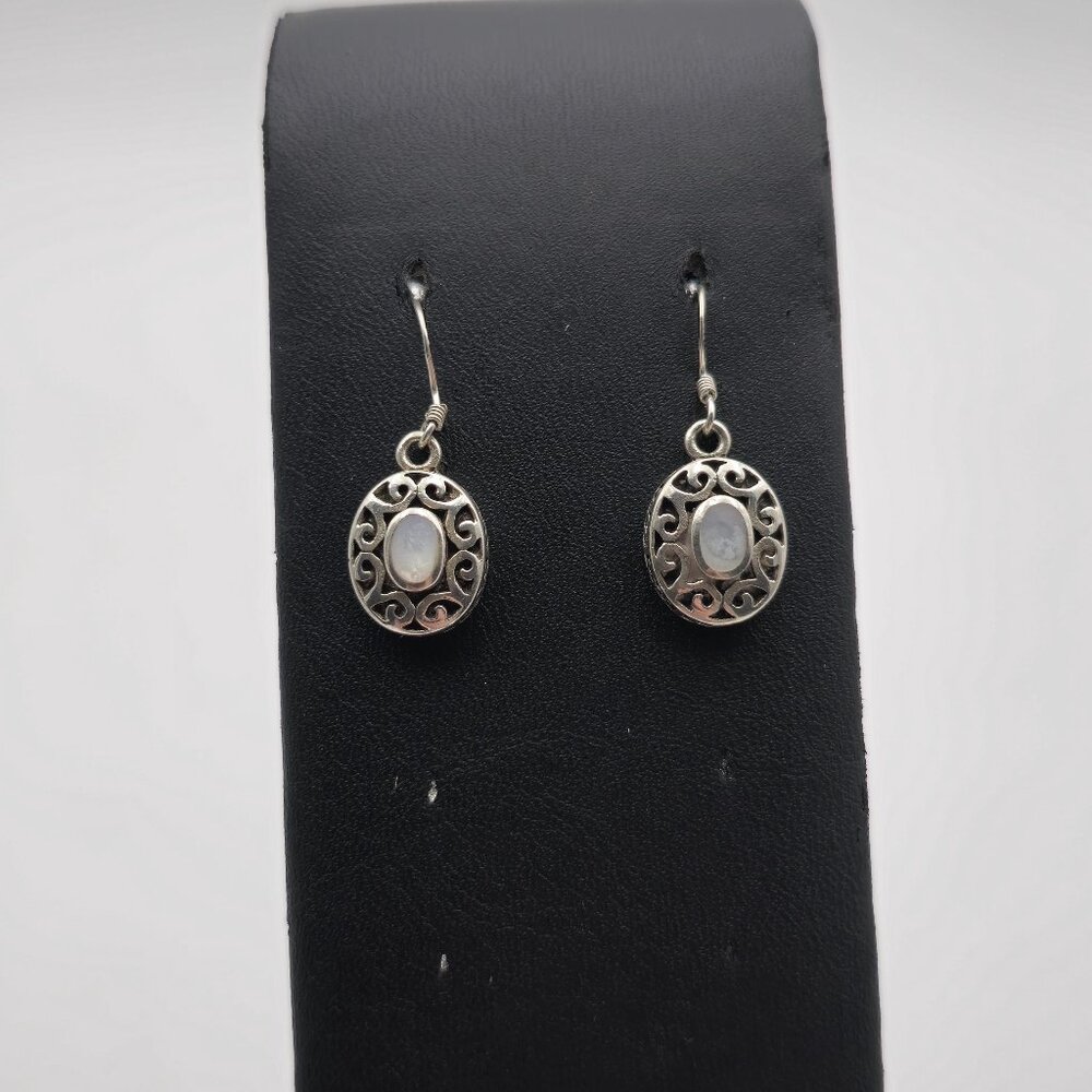 Sterling Silver Fancy White Shell Dangle Earrings A3855